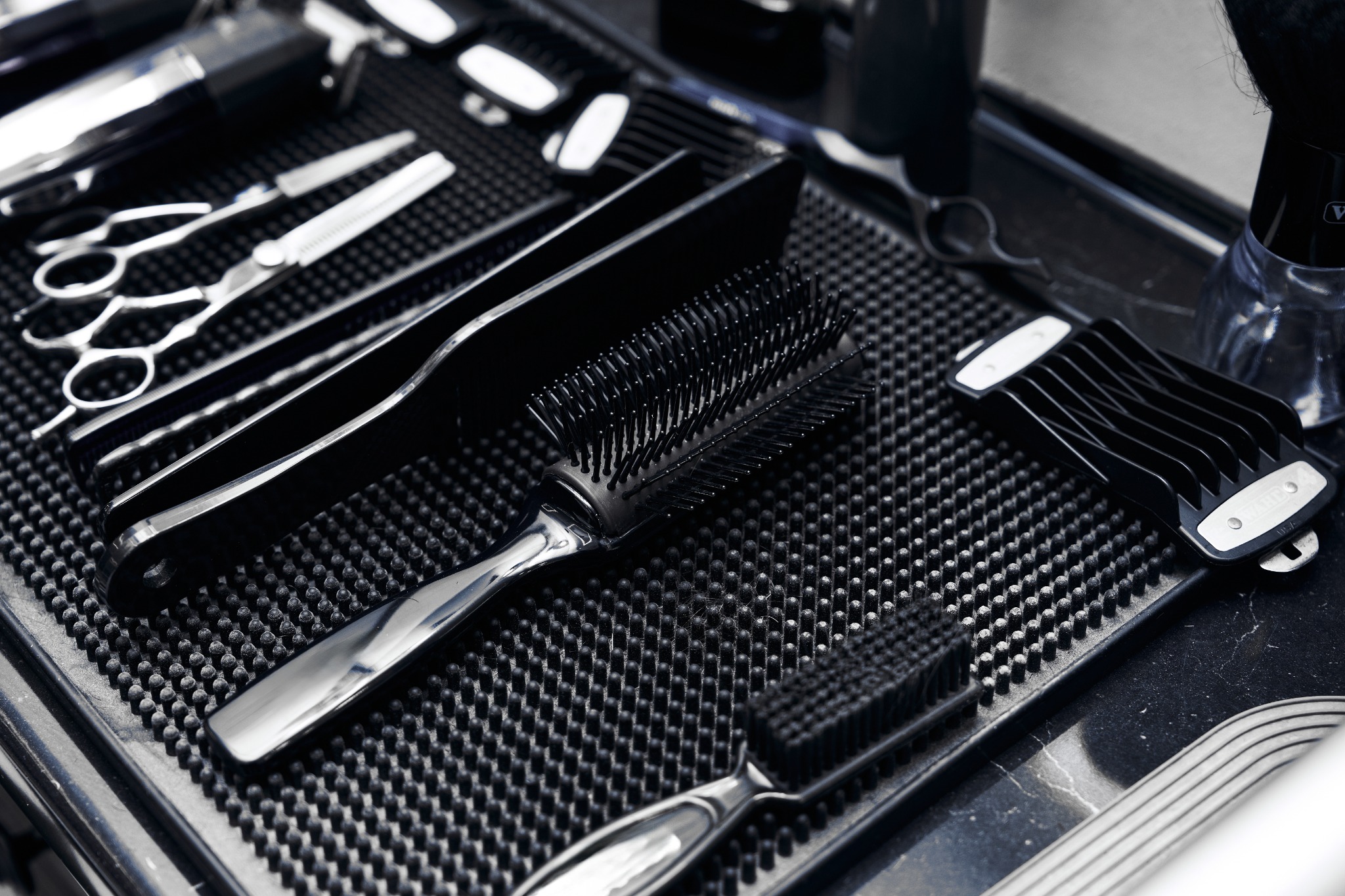 Barber tools on a tray